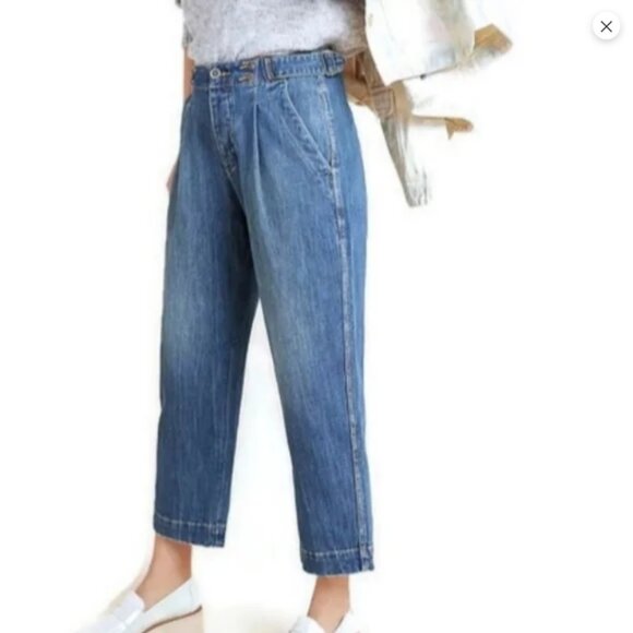 Anthropologie Pilcro Barrel Jeans Pleat Front 40s High Waist Retro 50s Crop - Picture 11 of 11